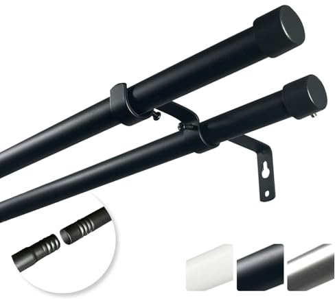 Rollmayer Vorhangstange Ø 19mm Schwarz Matt Komplettset | Einläufig oder Doppelläufig, 5 Größen verfügbar, Inkl. Befestigung, Einfache Montage