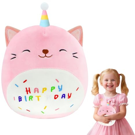 FreeSkill Happy Birthday Plüschtier - 25CM Einhorn Kuscheltier, Cartoon Plüschkissen,Einhorn weiches Plüschtier, Geburtstag Geschenk für Kinder Jungen Mädchen