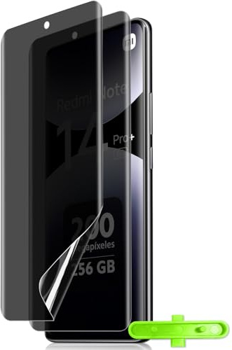 HinZann Protector Pantalla de Privacidad para Xiaomi Redmi Note 14 Pro+ 5G | 2 Piezas, Anti-Espía Película Protectora de TPU Flexible con Posicionamiento, Sin Burbujas