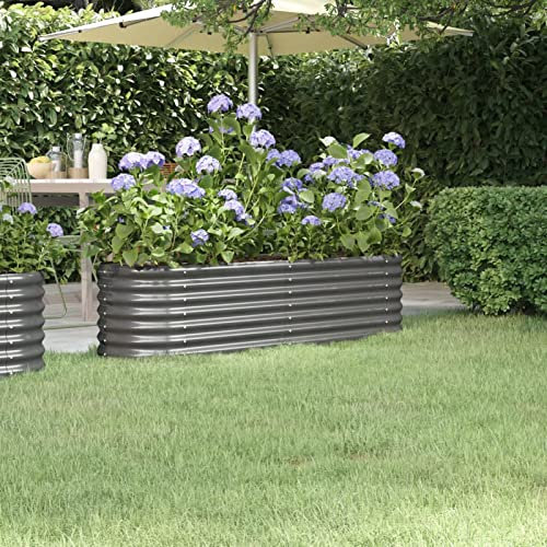 IKAYAA Jardinera Alta Exterior Arriate Rectangular Macetas Exterior Jardinera Metal para Cultivo de Plantas en Exterior Patio Terraza Gris 152 x 40 x 36 cm