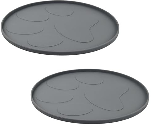 Hoxfly Tapis Gamelle Chien, 2 Pieces Tapis de Alimentation Ronde, Facile à Nettoyer, Tapis Nourriture Chat Antidérapant pour Maison, Tapis Silicone Bol pour Animaux Domestique (27.5×27.5×1 cm, Gris)