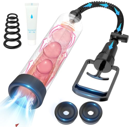 Penispumpe, männliches Sexspielzeug für Männer, manueller Penis – Pumpen und Vergrößerungsgeräte, Penisvergrößerung für größere Erektionen mit Masturbator-Cup und 2 Saughülsen und 6 Penisringen