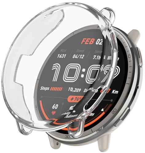FTRONGRT Hülle Kompatibel mit Amazfit Active 2, Kratzfest, Galvanisierte All-Inclusive-Uhrenschutzhülle aus TPU Kompatibel mit Amazfit Active 2. Transparent