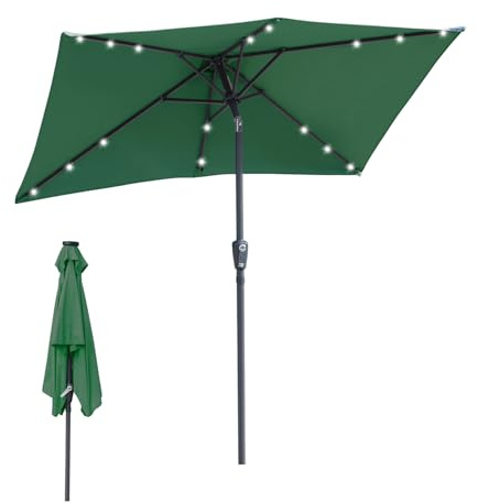 Eulenke Parasol de jardin, protection UV, en polyester, imperméable et résistant aux taches, parasol de marché sans support, vert, 1,4x2,1m mit LED, 30° verstellbar