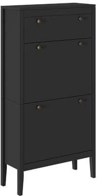 Vicco Schuhschrank Aron, Schwarz, 60 x 115 cm | zur Aufbewahrung und Organisation von Schuhen kombinierbar