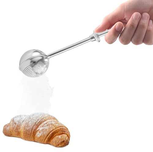 Flour Sifter for Sourdough Bread - Bread Flour Shaker Duster, One Handed Operation Flours Duster for Breads Baking, 304 Stainless Steel, Spring Handle Bakers Dusting Wand for Flours