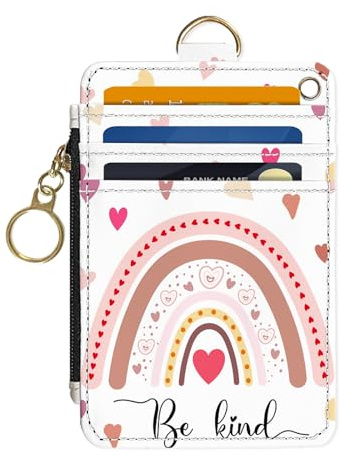 DATOUCAT Slim Wallet Credit Card Holder,Rainbows B, RFID Wallet Women Cute Small Front Pocket Wallet With Zipper, PU Leather Thin travel RFID Blocking Card Case ID Window,Ladies Gifts