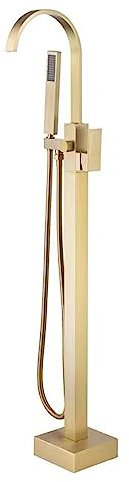 Robinet de Baignoire de Salle de Bain Cascade Autoportant Rotatif à 360 ° 2 Modes Robinet de Baignoire Autoportant Montage Au Sol Doré