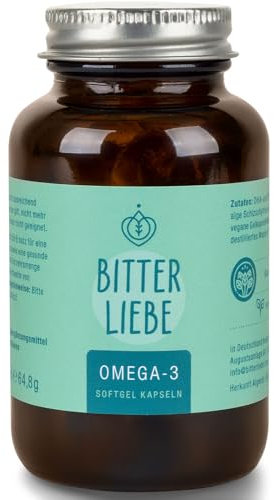 BitterLiebe - Omega 3 vegan Kapseln hochdosiert aus pflanzlichem Algenöl - hochwertigem EPA und DHA - Premium Omega-3-Fettsäuren für Veganer - leicht schluckbar