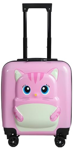 WS-Trend Kinderkoffer mit 3D Katzenmotiv – Handgepäck Trolley 45x35x25 cm mit Zahlenschloss & 4 Rollen – Reisekoffer für Kinder Mädchen & Jungen