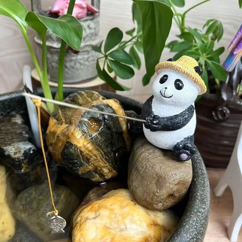 Gartendekoration,Gartenfiguren für Draußen Wetterfest,Gartenteich Deko Angeln Figur aus Harz Gartendeko Figuren,Miniteich Angler Tierfigur Deko für Garten Landschaft,Geschenk für Angler (Pandas)