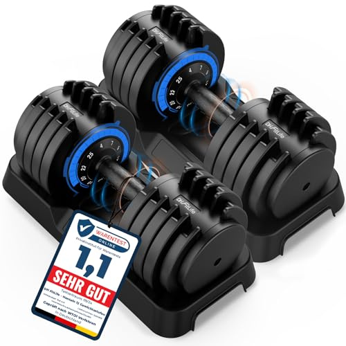 DH FitLife 25kg Manubri Regolabili da 4 a 25 kg, Set Manubri Componibili con 10 Pesi in 1, Manubri Regolabili Salvaspazio per Allenamento a Casa (25 kg x 2)