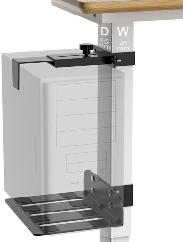 PC-Halterung unter dem Schreibtisch, ohne Bohren, 18 kg Kapazität, Computerhalterung unter dem Tisch, verstellbare Höhe und Breite, Klemmbein-PC-Halterung für Stehtische (passend für 65 mm × 45 mm