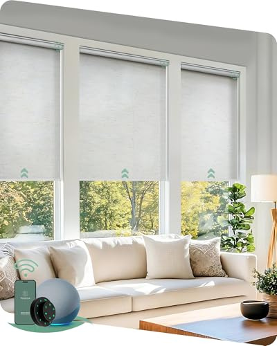 Yoolax Motorized Solar Shades, Flame Resistat Smart Blinds for Windows Motorized Roller Shades, Motorized Blinds Compatible with Alexa Custom Size (Solar-5% Openness Starry White)