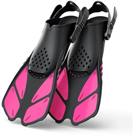 Pinne da snorkeling con fibbie regolabili, pinne nuoto corte in silicone, scarpe sub tacco aperto, taglia viaggio, for adulti, uomini e donne per il nuoto(Pink,S/M)