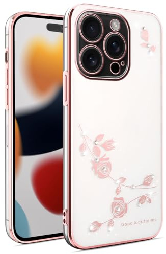 YANJIEER Funda Diamante para Motorola Moto E13 Carcasa Floral Brillante con Strass, Fina de Silicona TPU, antigolpes, protección cámara, Compatible con Carga inalámbrica para Mujer Rosa