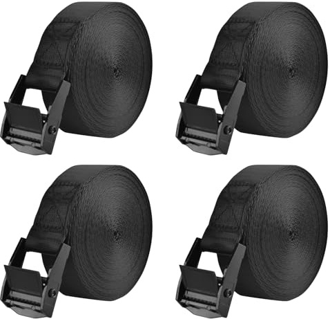 TRIWONDER Cinghia di ancoraggio, larghezza 25 mm, capacità di carico 200 kg, cinghie di ancoraggio regolabili, cinghie di fissaggio in acciaio inox (01# Nero - 4 Pezzi, 6m)