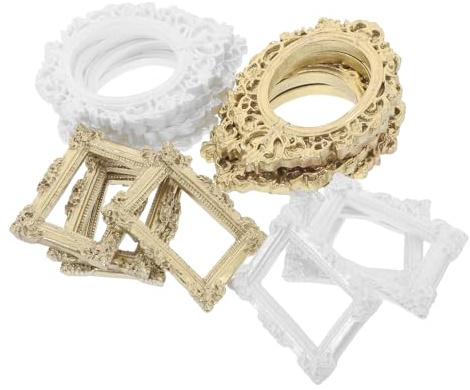 Ipetboom Mini Marcos Barrocos para Manualidades 16 Piezas, Pequeños Marcos Ovalados y Rectangulares en Plástico, Colores Perla Dorado y Marfil, Decoración Vintage para Fundas de