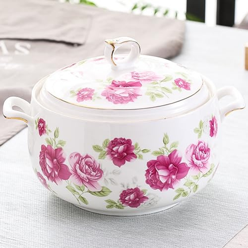 Sopera De Cerámica Con Tapa Olla De Sopa Redonda De Gran Capacidad Con Tapa Y Asas, Olla De Cocina For Servir Ensalada, Pasta, Fideos, Guiso, Apta For Microondas Y Lavavajillas(B,2000ml)