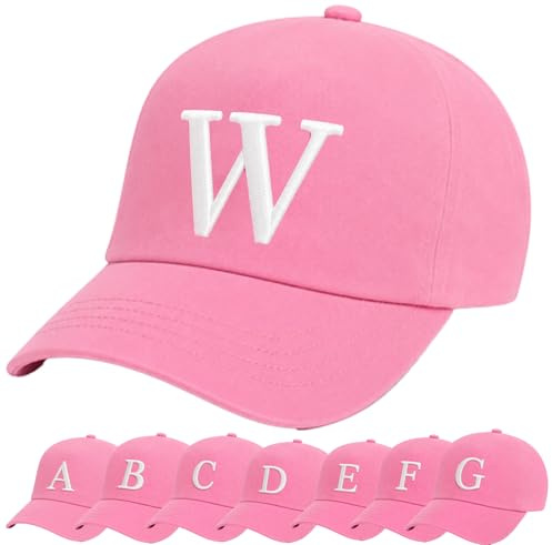 4sold Barn broderad bomull sommar solhatt barn skolbarn kepsar sport hatt Alfabet A-Z pojke flicka justerbar basebollkeps rosa., W, en storlek