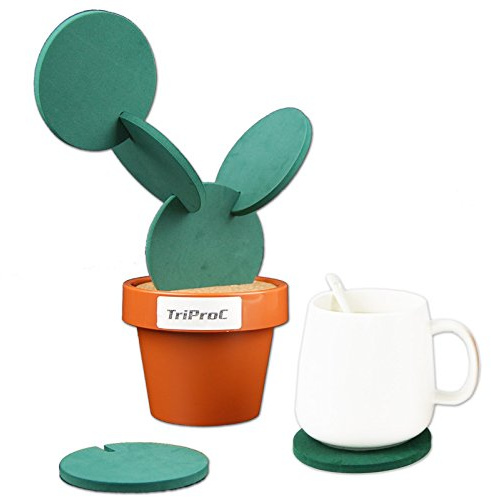 TriPro Creative Cactus Coasters Set of 6 with Holder — Fun & Functional EVA Drink Coasters, Anti‑Slip Table Protection, Unique Gift for Home, Party & Office