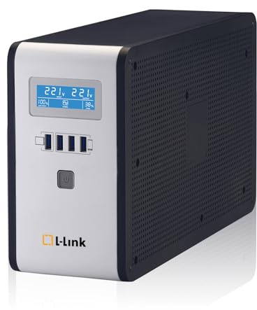 L-LINK sistema de Alimentación ininterrumpida SAI, 2 salidas Schuko, SAI para PC con Potencia : 1600VA/900W, Protección Avanzada Display LCD y Software Inteligente