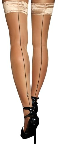 sofsy Halterlose Strümpfe, Nahtstrümpfe für Frauen, Strumpfhose mit Rücknaht & Silikonstreifen| 20 Den Natürlich mit schwarzer Naht 5 - XL