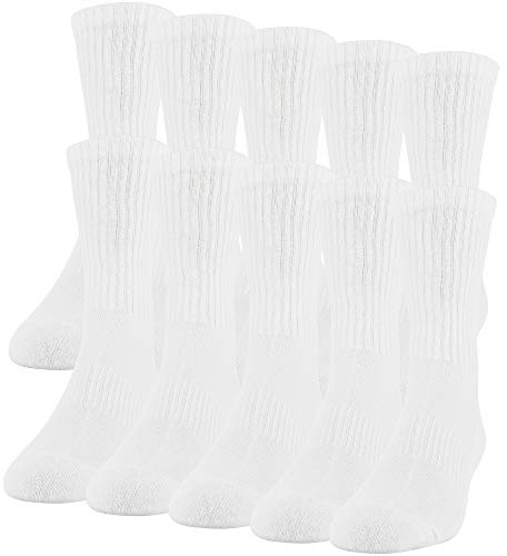 Gildan Men's Active Cotton Crew Socks, 10-Pairs, White, Shoe Size: 6-12