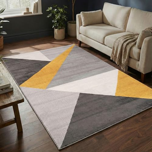 VIMODA Teppich Wohnzimmer Schlafzimmer Flur Teppich Geometrisches Muster Gelb, Maße:160x220 cm