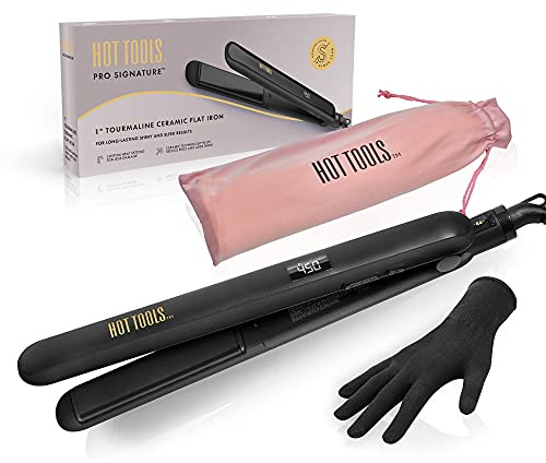 Hot Tools Pro Signature Ceramic + Tourmaline Flat Iron for Sleek Results, 1 Inch Plates
