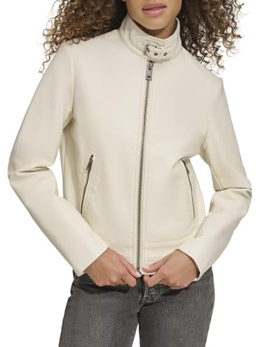 Levi's Faux Leather Motocross Racer Jacket (Standard and Plus) Chaquetas de Piel sintética, Oyster Cuello de pestillo, M para Mujer