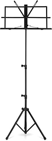 Classic Cantabile Notenständer “Easy” mit Tasche - Neue Mechanik vereinfacht Aufklappen der Ablage - Höhenverstellbar von 45-118 cm - Nur 1,2 kg - Inkl. Notenklemmen - Für Kinder geeignet - Schwarz