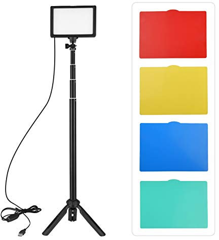 Camnoon USB LED-Videolicht-Kit Fotobeleuchtung 3200K-5500K 120-teilige Perlen 14-stufig dimmbar mit 148 cm Höhenverstellbarer Stativständer 5 Filter Dreifache Kaltschuhhalterung für Video-Live