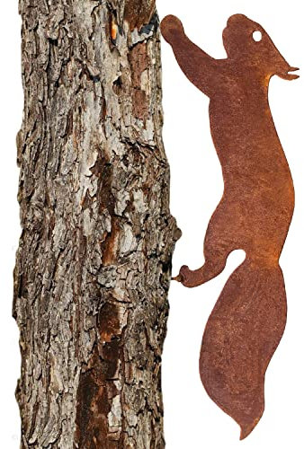ALEMIN Scoiattolo arrugginito a vite in legno, paletti da giardino arrugginito, decorazione da giardino, scoiattolo arrugginito, decorazione per albero