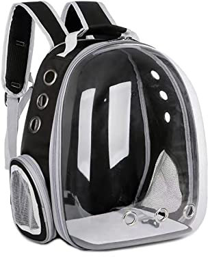 Katzen-Rucksack, groß, durchsichtig, tragbar, belüftet, Tragetasche für Katzen, kleine Hunde, Outdoor, wasserdicht, transparent, atmungsaktiv, Kapsel-Design (schwarz)