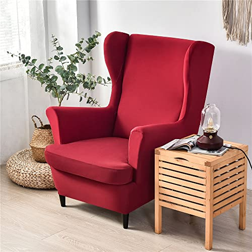 Highdi 2 Teilig Ohrensessel Überzug, Sessel-Überwürfe Ohrensessel Schonbezüge Bezug Sesselhusse Elastisch Stretch Stuhlbezug mit Armlehne Hohe Rückenlehne Universal (Burgund,Sesselhusse)