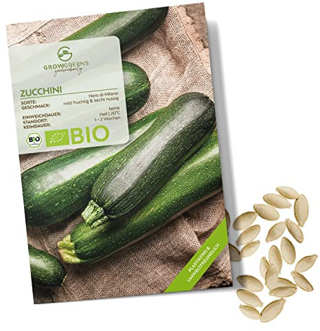 BIO Zucchini Samen (Nero di Milano, 5 Korn) - Zucchini Saatgut aus biologischem Anbau ideal für die Anzucht im Garten, Balkon oder Terrasse