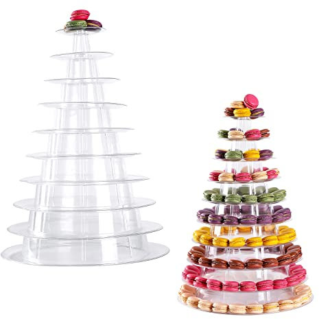 HQCHOOSE Macaron Tower Stand 10 Tier 4 - 13 Transparent Plastic Round Tower Display Stand Cupcake Cake Holder Rack Platter to Hold 230 Macarons for Wedding Birthday Party Decor