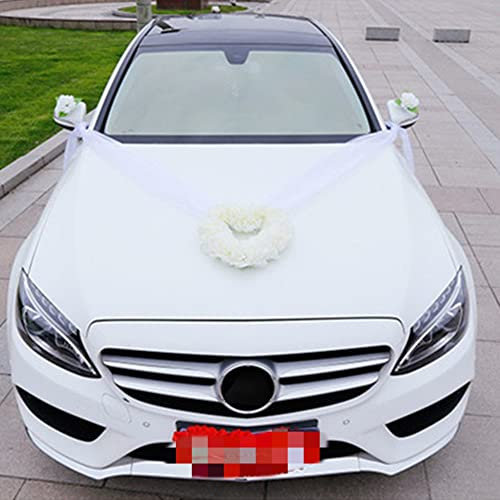 Surakey Autoschmuck Hochzeit Car Auto Wedding Deko, Hochzeit Braut Paar Rose Deko Dekoration Auto Schmuck Car Wedding Girlande Autodeko Hochzeitsschmuck Hochzeitsauto Deko für Hochzeit Party,Weiß