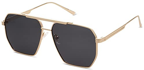 SOJOS Retro Oversized Square Polarized Sunglasses for Women and Men Vintage Shades Classic Large Metal Sun Glasses with Golden/Black Lens
