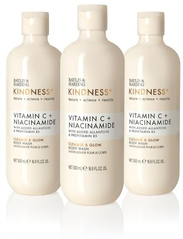 Baylis & Harding Kindness + Vitamin C & Niacinamide, Orange & Mango Fragrance, 500 ml Cleanse & Glow Body Wash (Pack of 3) - Vegan Friendly