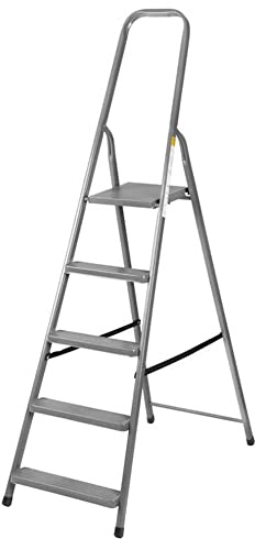 PROREGAL Metal Single Giraffe Einseitige-Metall-Bügelleiter | 5 Stufen | HxB 173x46cm | 125kg Tragkraft | Leiter, Stahlleiter, Trittleiter, Stufenleiter, Stehleiter, Haushaltsleiter