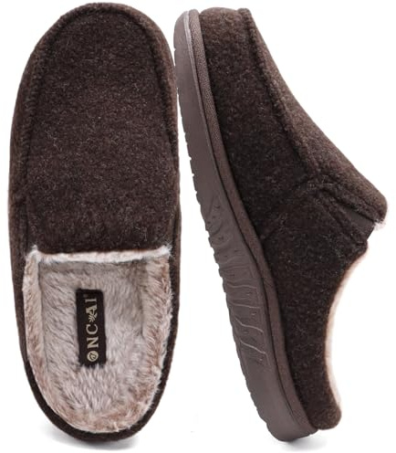 ONCAI Hombre Zapatillas de estar por casa, Mezcla de Lana y Algodón de Espuma de Memoria de Alta Densidad Fieltro Interior y Exterior Suela de Goma Marrón Talla 43.5