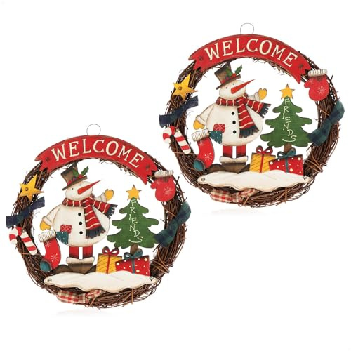 com-four® 2X Weihnachtskranz geflochten, Tür Kranz Welcome | Weihnachtsdeko zum Hängen - Holzkranz ca. Ø 24 cm