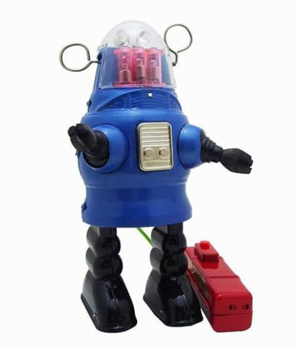 Charmgle Electric Cylinder Robot Tin Toys Premium Tinplate Walking Alien Robots Toy Enthusiasts Collection Gifts Christmas Party Decoration Blue