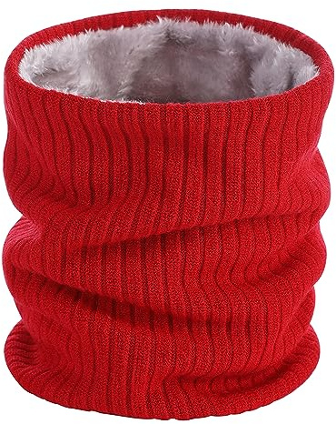 Pukavt Winter Knitted Neck Gaiter For Men And Women Neck Warmer Windproof Ski Mask Face Scarf for Cold Weather Outdoor Sports-Wide Ribbed Red