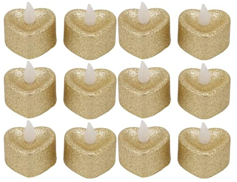 Bougies Chauffe-plat Dorées, 12 Pièces, Bougies Votives Sans Flamme Dorées, Bougies Chauffe-plat à Paillettes De Noël, Bougies Chauffe-plat LED En Forme De Cœur, Décorations De Table Pour Fête, Mariag