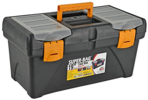 Werkzeugkoffer BASIS leer Abschließbar 19 Zoll Werkzeugkasten | Werkzeugbox 19 Zoll (47,5x25,5x23,1cm) mit abnehmbare Kleinteileschale, robuster Kunststoff, Tragegriff und viel Stauraum