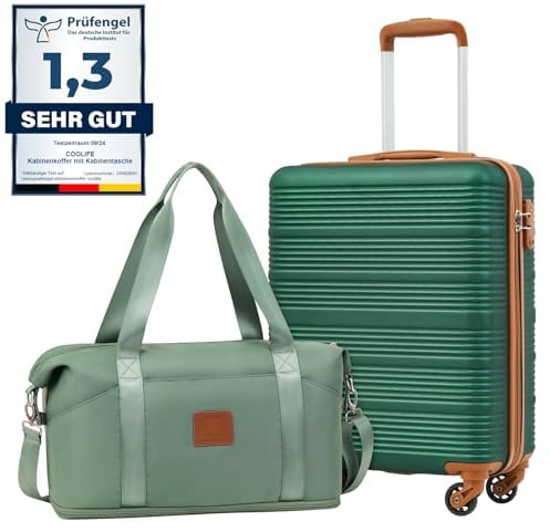 COOLIFE Ryanair Valigia Bagaglio a mano,Valigie,Trolley,Valigia da cabina 55×35×20,Chiusura a combinazione laterale con TSA (Bianco/Marrone, 55×35×20) (Verde scuro, 55×40×20 -Set 2pzs)