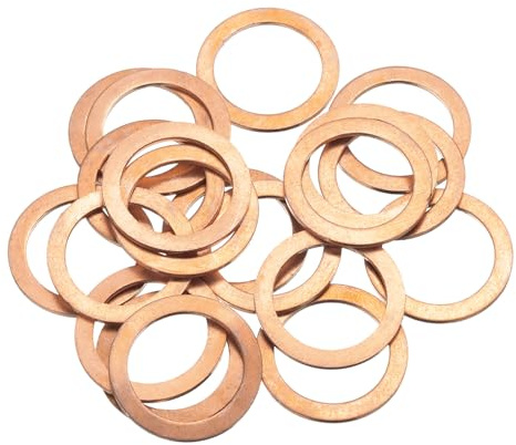 sourcing map Kupfer-Dichtring-Dichtung 22mm Innendurchmesser Flache Dichtungsringe für Ölwanne, Wasser, Kraftstoff und hydraulische Anschlüsse, Packung mit 20 Stück